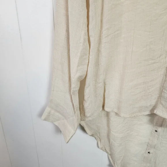 Adiva Sheer Lightweight Loose Long Sleeve Blouse Top Beige Size Small Boho - Picture 5 of 11